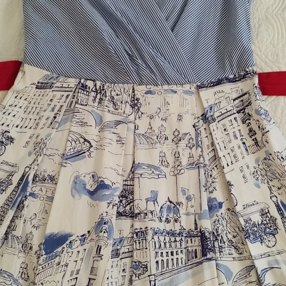 Chetta B Woman's Summer Paris Print Fit & Flare Dress/ Size 10 - Picture 6 of 14